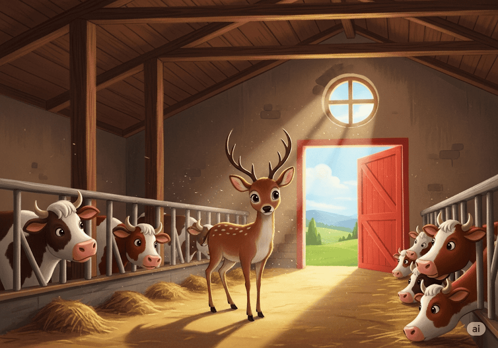 นิทานอีสป เรื่อง กวางในคอกวัว พร้อมข้อคิดสอนใจ