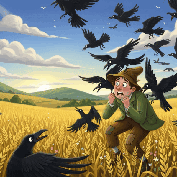 นิทานอีสป เรื่อง คนขี้ขลาดกับฝูงกา พร้อมข้อคิดสอนใจ