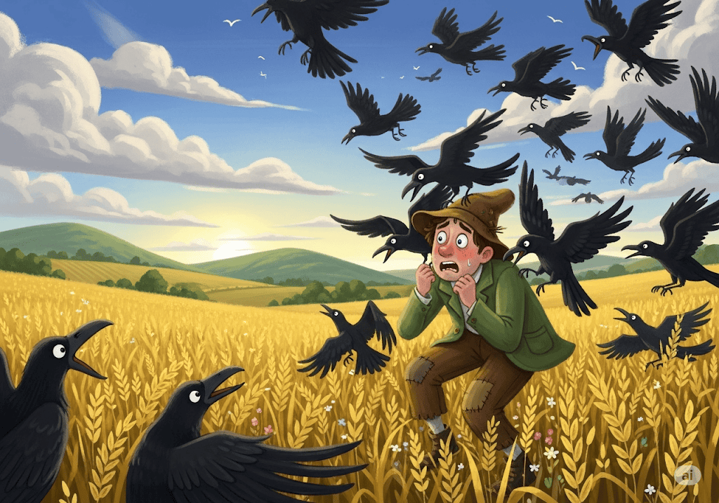 นิทานอีสป เรื่อง คนขี้ขลาดกับฝูงกา พร้อมข้อคิดสอนใจ