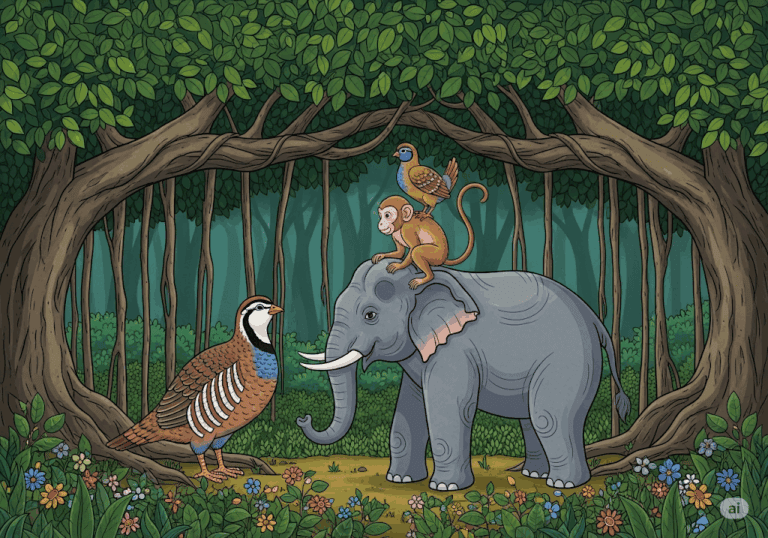 นิทานชาดก เรื่อง ติตติรชาดก (นกกระทา ลิง และช้าง) พร้อมข้อคิดสอนใจ