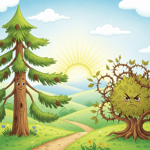 นิทานอีสป เรื่อง ต้นสนกับพุ่มหนาม พร้อมข้อคิดสอนใจ