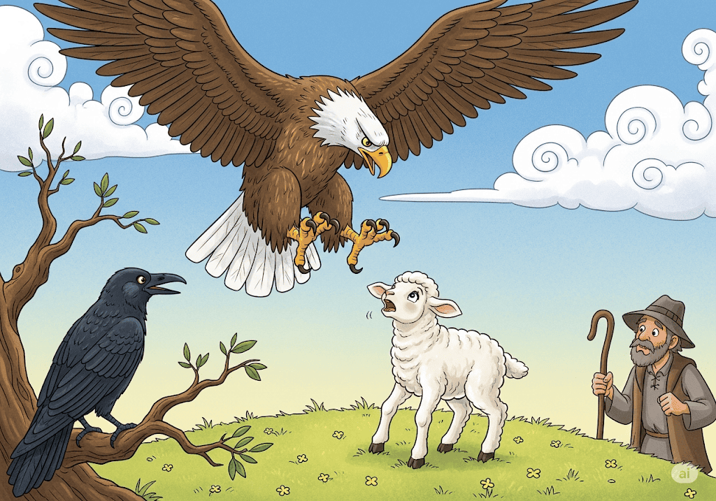 นิทานอีสป เรื่อง นกอินทรี นกกา และคนเลี้ยงแกะ พร้อมข้อคิดสอนใจ