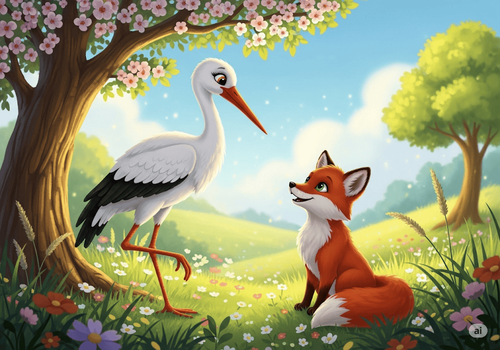 นิทานอีสป เรื่อง นกกระสากับสุนัขจิ้งจอก