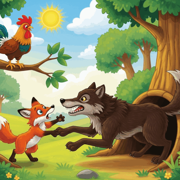 นิทานอีสป เรื่อง ไก่ หมาป่า และสุนัขจิ้งจอก มิตรแท้ในยามคับขัน