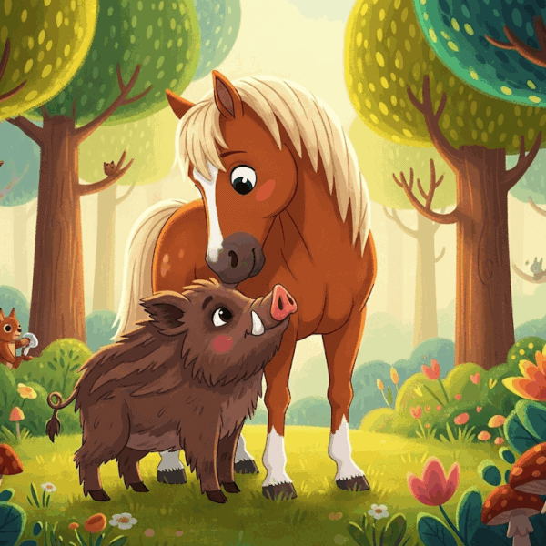 นิทานอีสป เรื่อง ม้ากับหมูป่า พร้อมข้อคิดสอนใจ