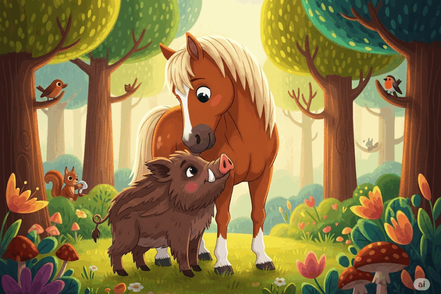 นิทานอีสป เรื่อง ม้ากับหมูป่า พร้อมข้อคิดสอนใจ