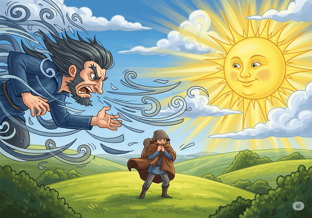 นิทานอีสป เรื่อง ลมกับพระอาทิตย์ พร้อมข้อคิดสอนใจ