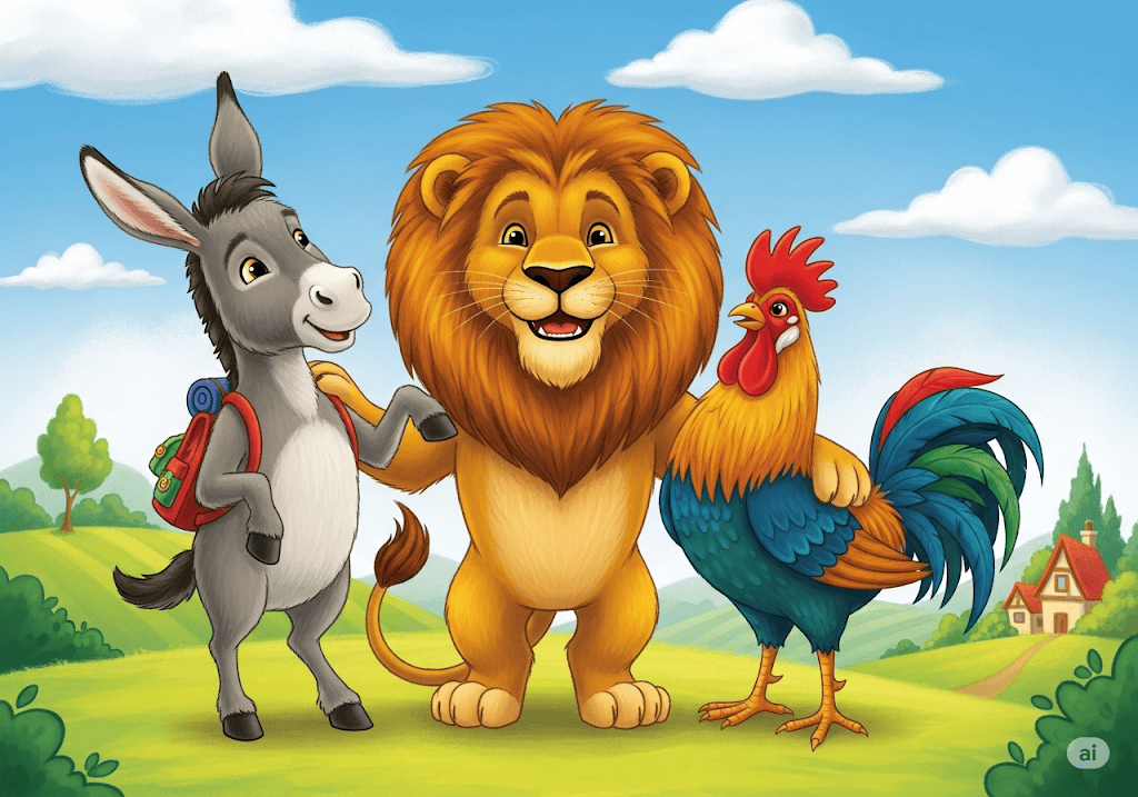 นิทานอีสป เรื่อง ลา, ไก่โต้ง และสิงโต พร้อมข้อคิดสอนใจ