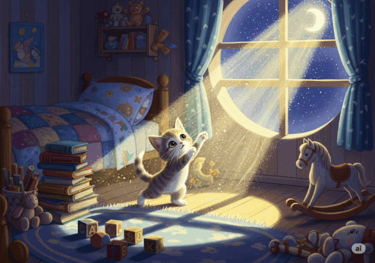 นิทานก่อนนอน เรื่อง ลูกแมวขี้เล่นกับแสงจันทร์ พร้อมข้อคิดสอนใจ