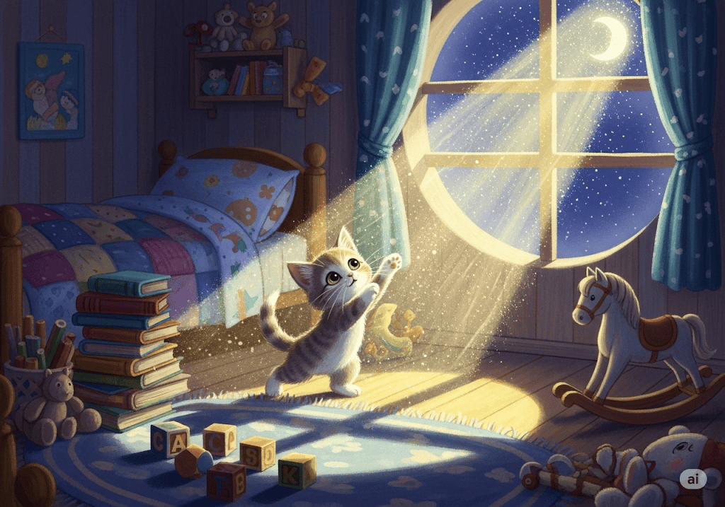 นิทานก่อนนอน เรื่อง ลูกแมวขี้เล่นกับแสงจันทร์ พร้อมข้อคิดสอนใจ