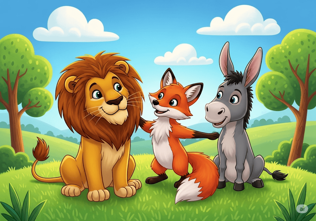 นิทานอีสป เรื่อง สิงโต หมาจิ้งจอก และลา พร้อมข้อคิดสอนใจ