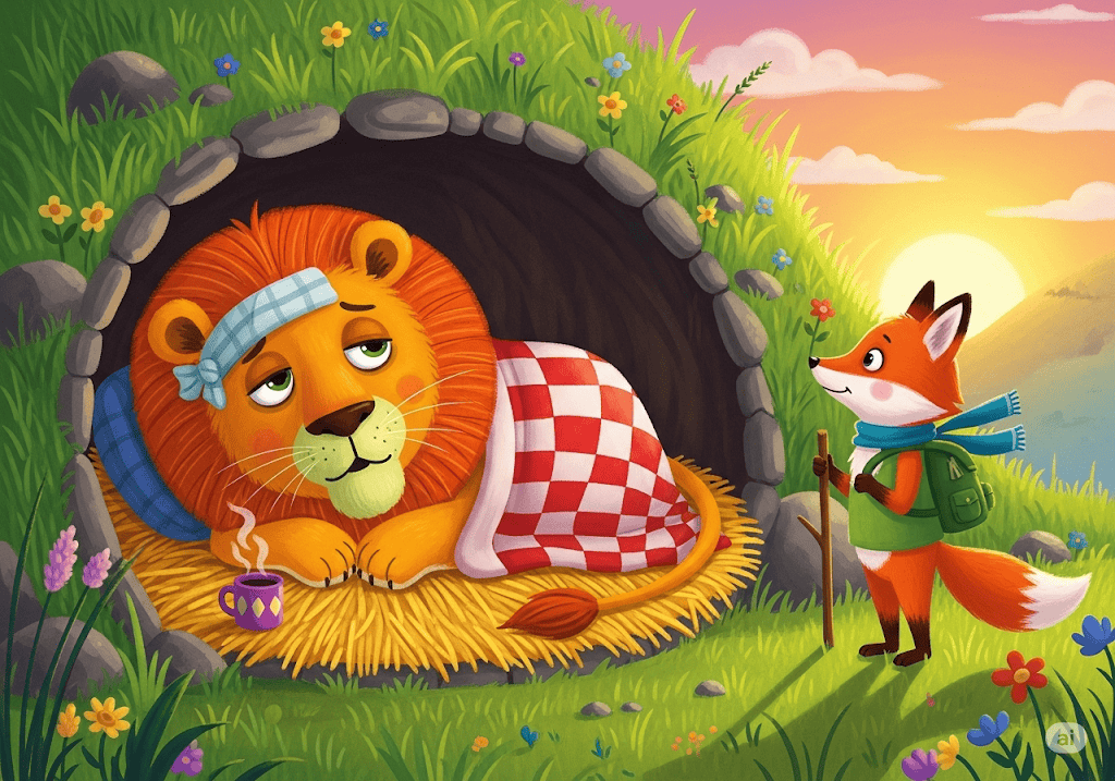 นิทานอีสป เรื่อง สิงโตป่วยกับหมาจิ้งจอก พร้อมข้อคิดสอนใจ