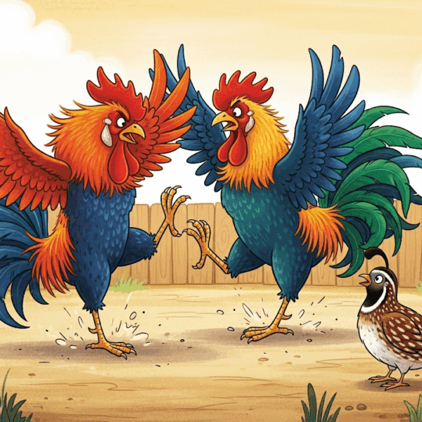 นิทานอีสป เรื่อง ไก่ชนกับนกกระทา พร้อมข้อคิดสอนใจ