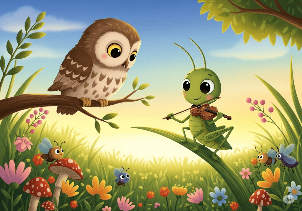 นิทานอีสป เรื่อง ตั๊กแตนกับนกเค้าแมว พร้อมข้อคิดสอนใจ