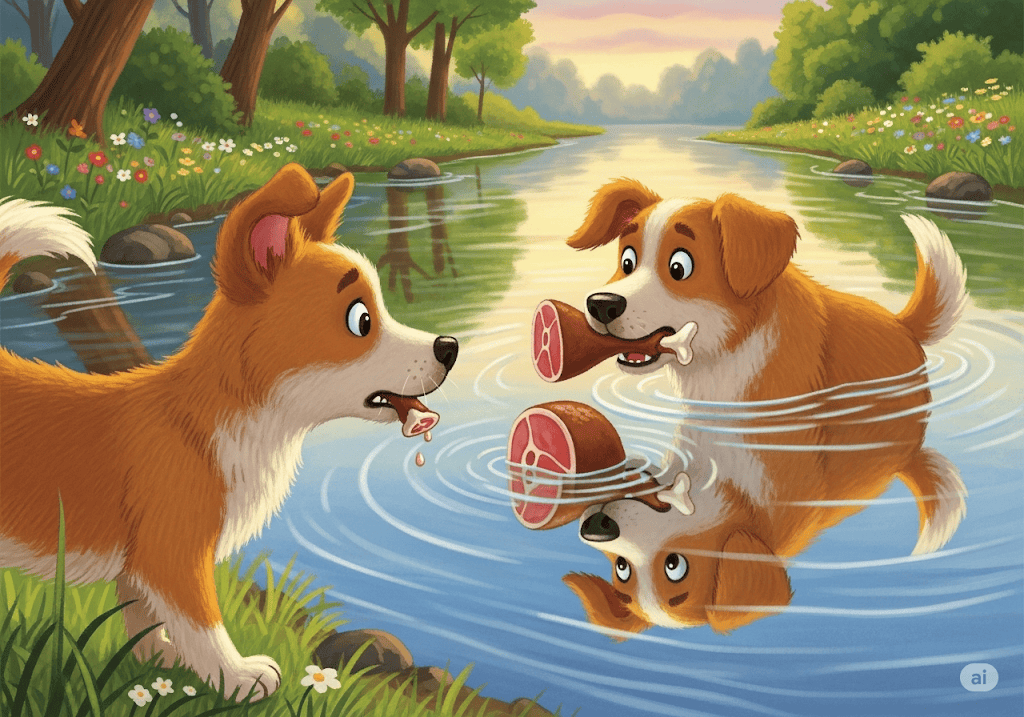 นิทานอีสป เรื่อง สุนัขกับชิ้นเนื้อ พร้อมข้อคิดสอนใจ