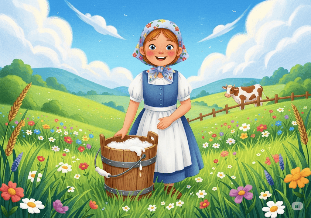 นิทานอีสป เรื่อง เด็กสาวรีดนมวัวกับถังนม พร้อมข้อคิดสอนใจ