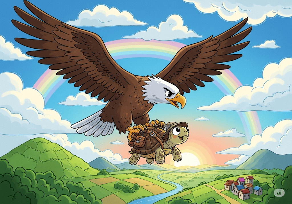 นิทานอีสป เรื่อง เต่ากับนก พร้อมข้อคิดสอนใจ