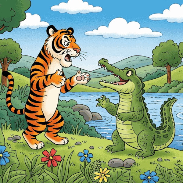 นิทานอีสป เรื่อง เสือกับจระเข้ พร้อมข้อคิดสอนใจ