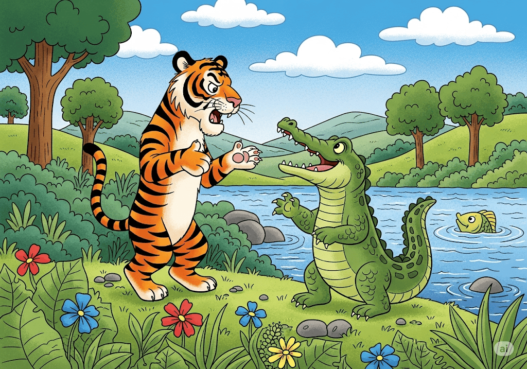 นิทานอีสป เรื่อง เสือกับจระเข้ พร้อมข้อคิดสอนใจ