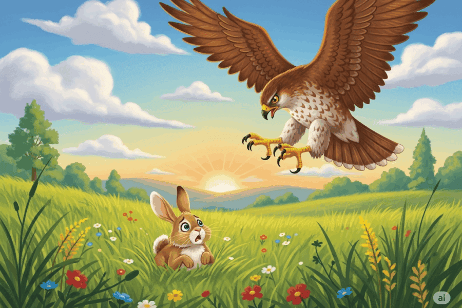 นิทานอีสป เรื่อง เหยี่ยวกับกระต่ายตื่นตูม พร้อมข้อคิดสอนใจ