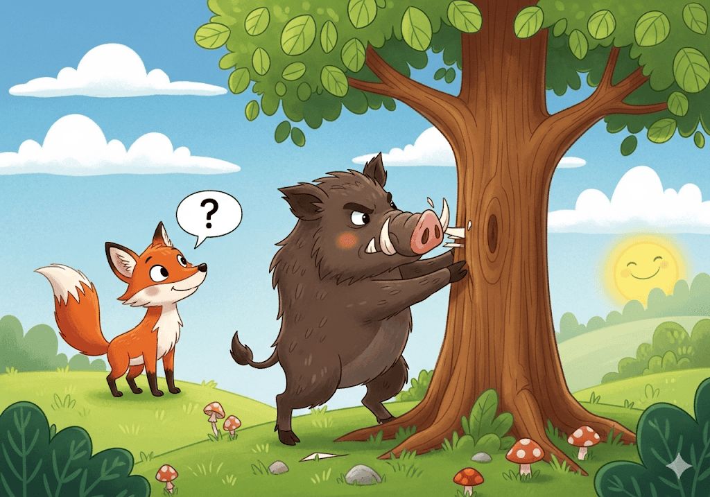 นิทานอีสป เรื่อง หมูป่ากับหมาจิ้งจอก